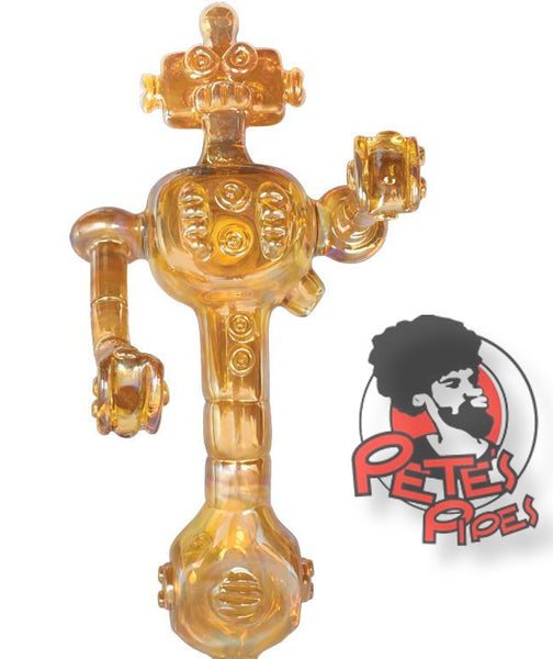 Red Eye Glass Robot Hand Pipe, [marijuana], [cannabis], [PetesPipeShop]